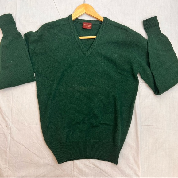 RARE VINTAGE 80s Nordstrom Dark Green 100% Wool Knitted Sweater L/S Men's Sz S - Picture 3 of 11